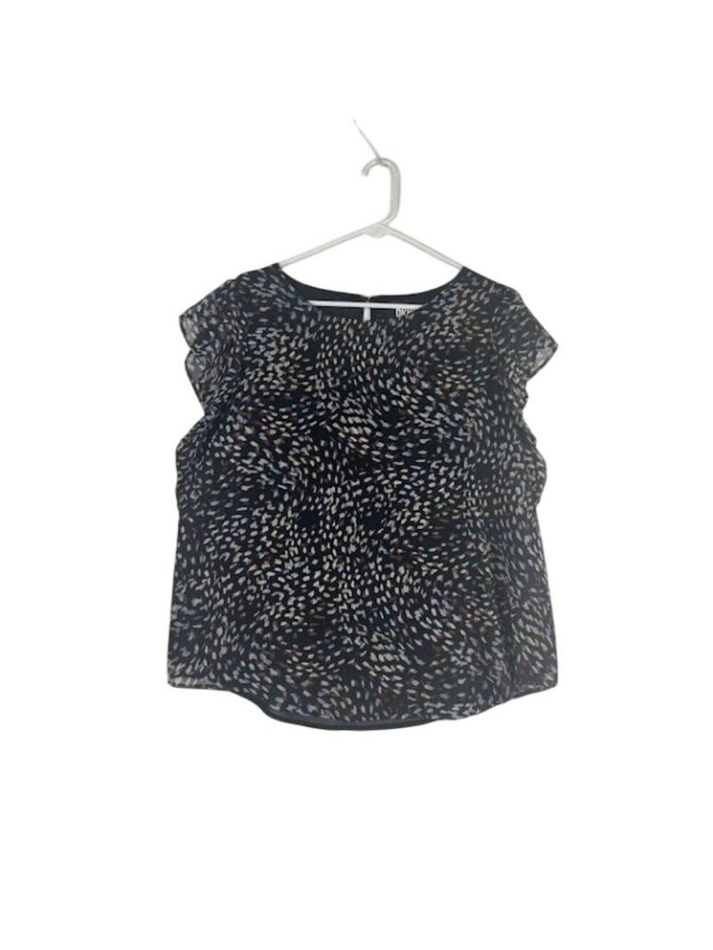 DKNY Women's Black Abstract Print Cap Sleeve Blouse Top Size XL